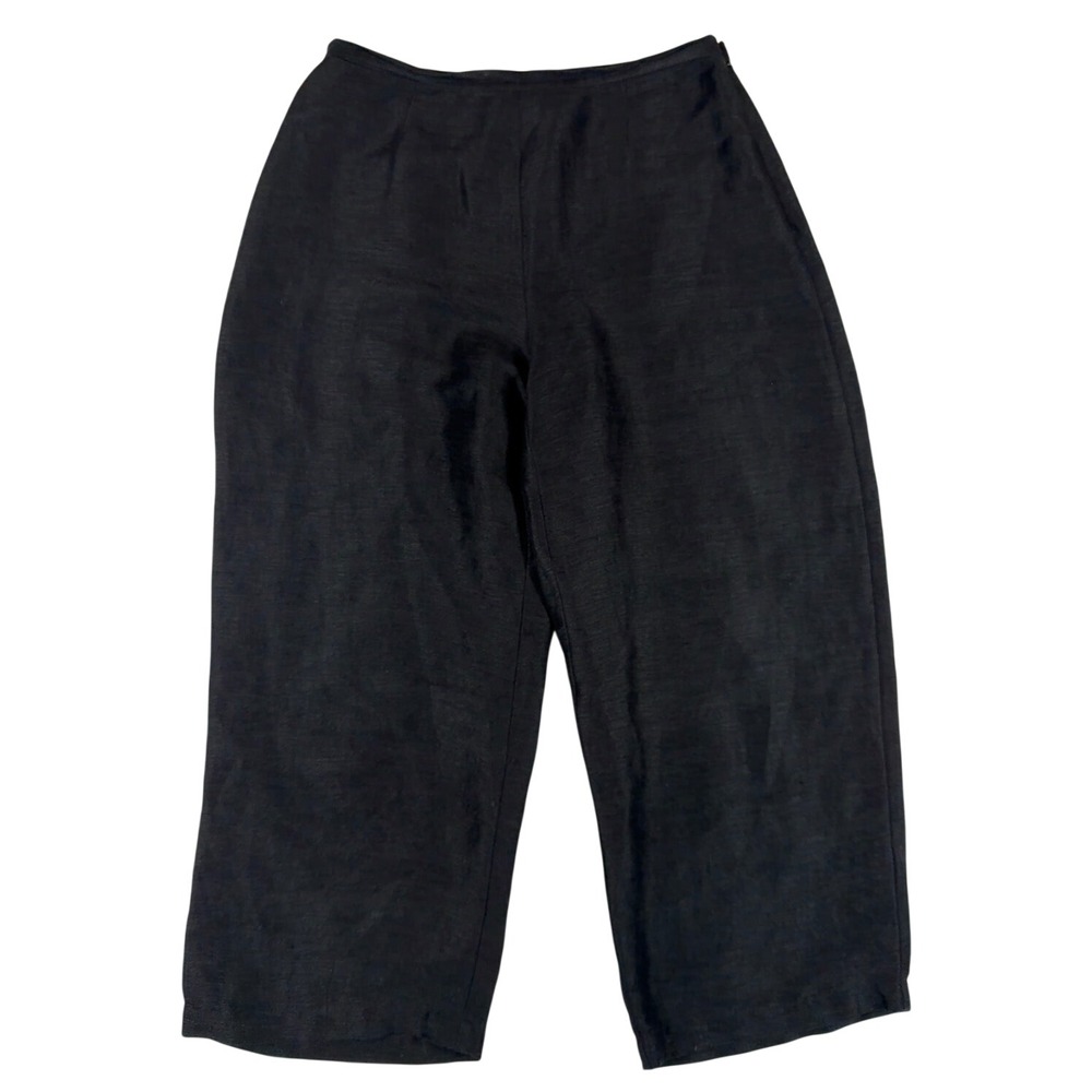 Eileen Fisher Black Linen Cotton Wide Leg Crop Pant Italian Fabric Sm Minimalist